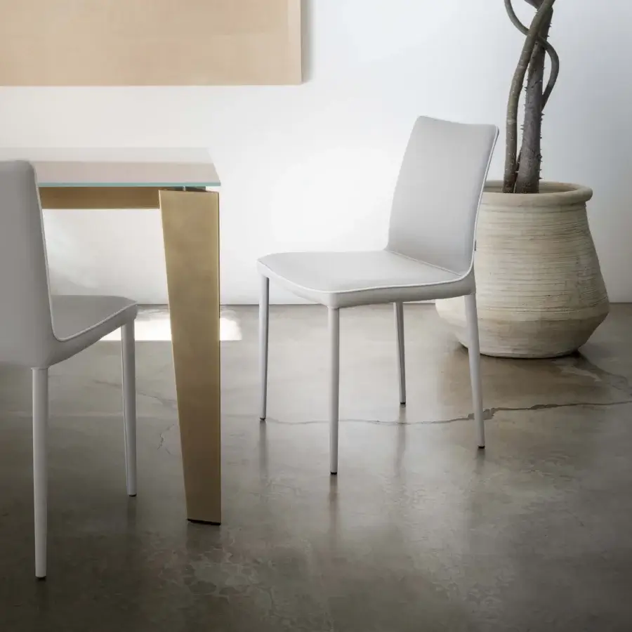 Distinguished Bontempi Nata chair with covered seat and back in light gray synthetic leather and matte finish