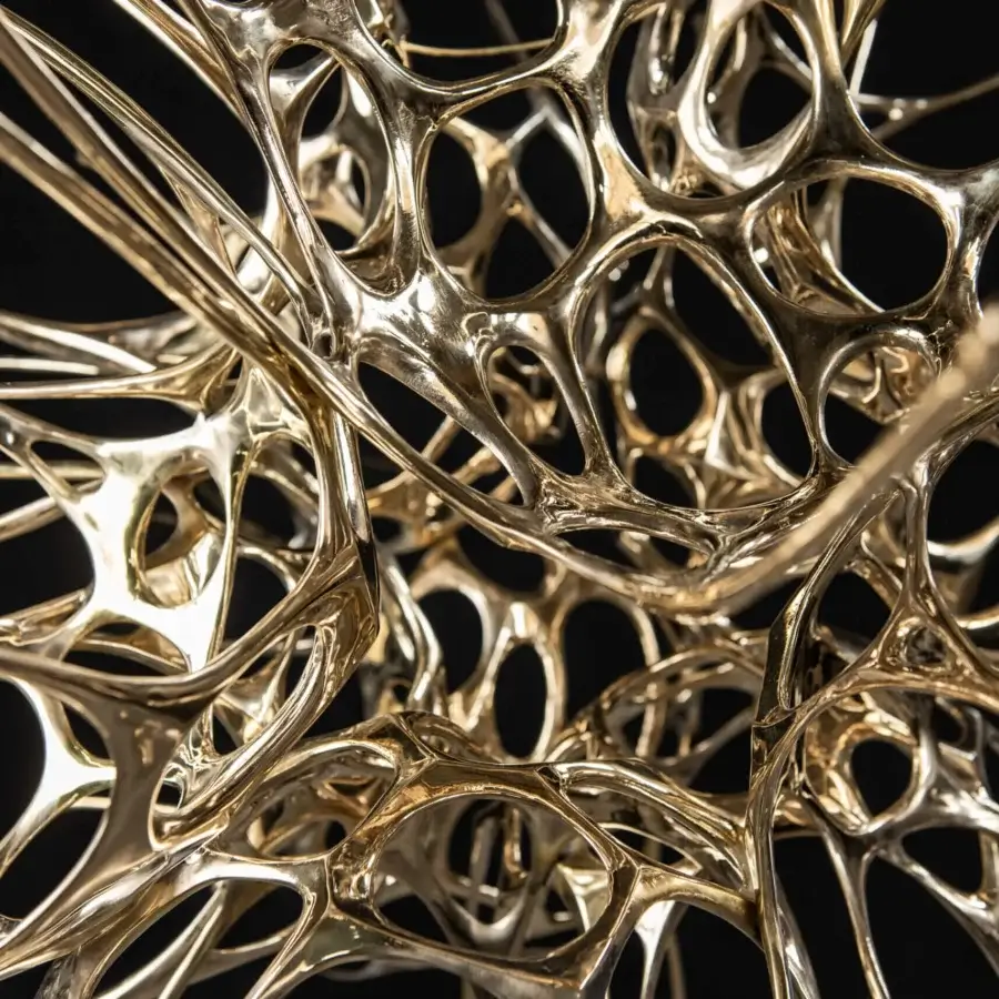 Exceptional Terzani Dragon suspended sculpture handcrafted in Italy with liquid metal and glossy gold finish radiates outward