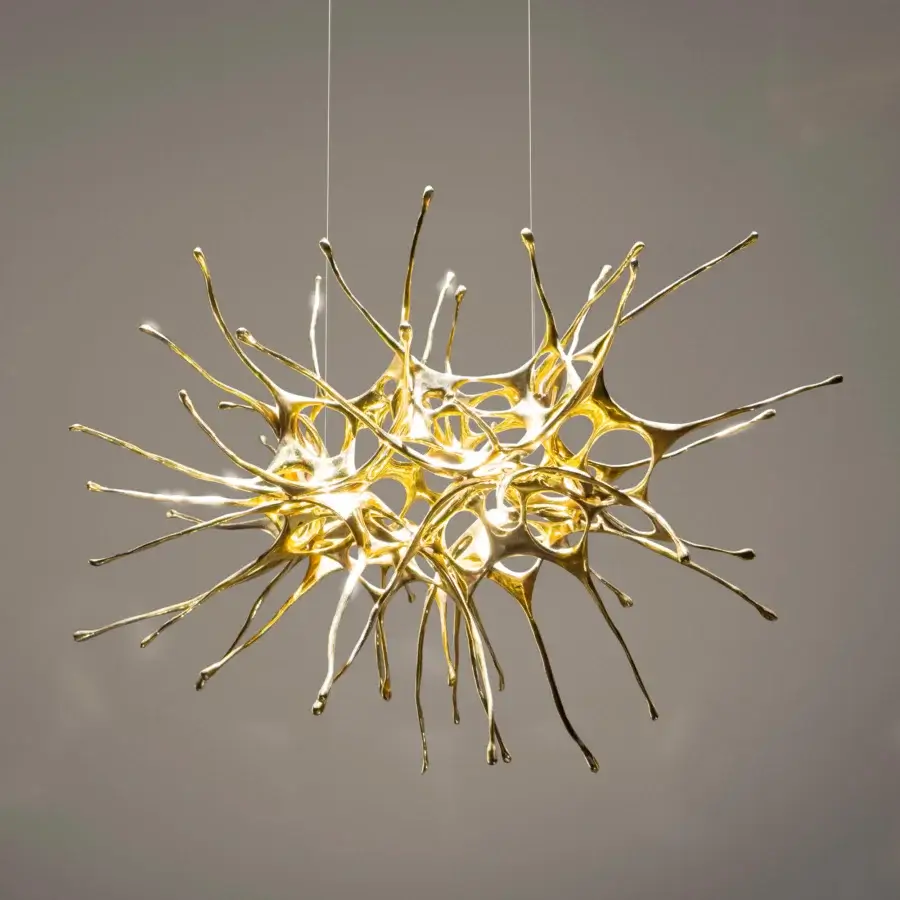 Captivating Terzani Dragon suspended sculpture handcrafted in Italy with liquid metal and glossy gold finish