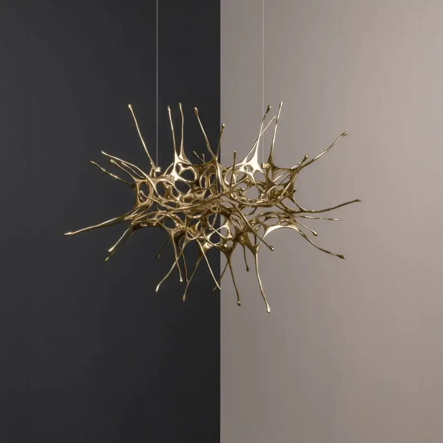 Exceptional Terzani Dragon suspended sculpture handcrafted with liquid metal in uniform gold and glossy finish