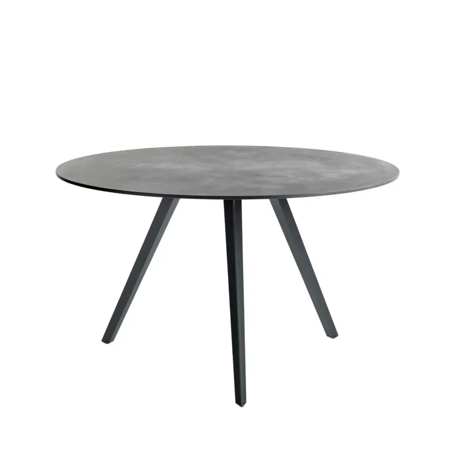 Sophisticated Potocco Katana outdoor table with dark gray porcelain stoneware top and embossed painted metal legs