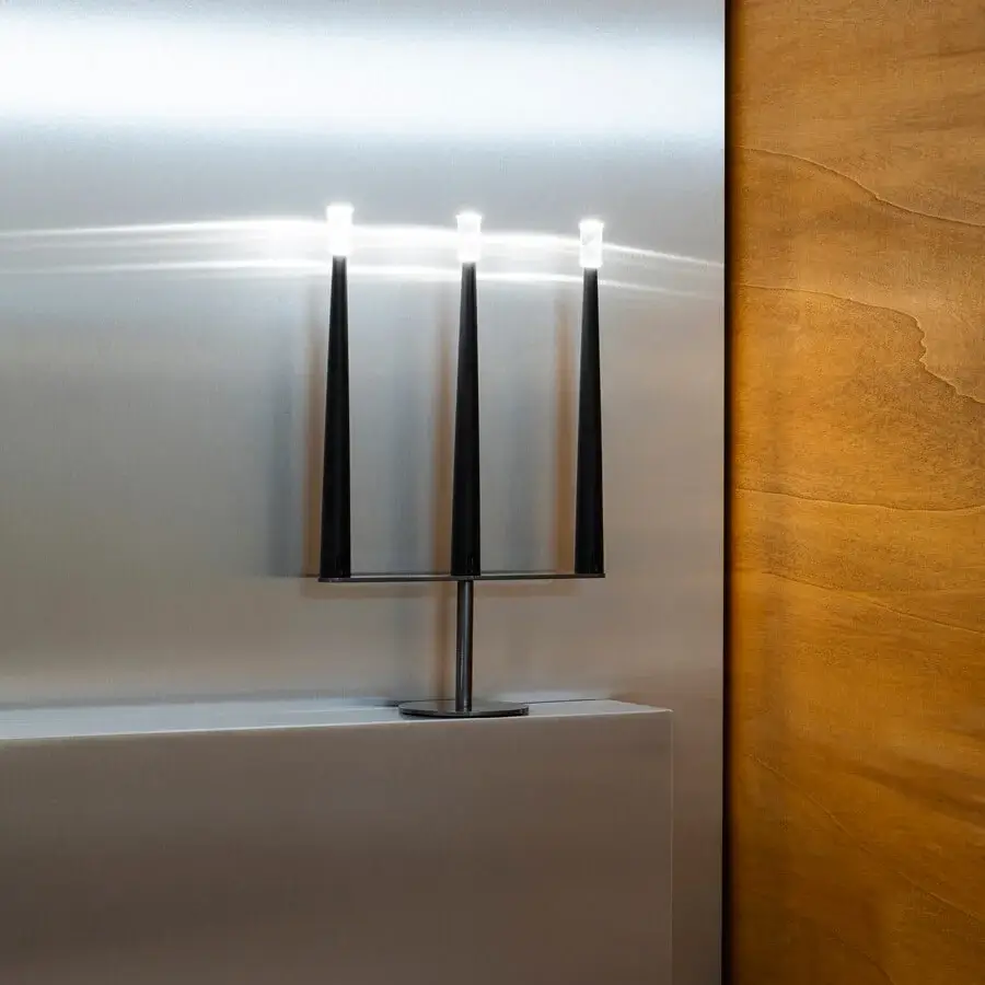Distinguished Nemo Lighting Sorrento table lamp with a dark metal base and transparent methacrylate diffusers crafted in Italy