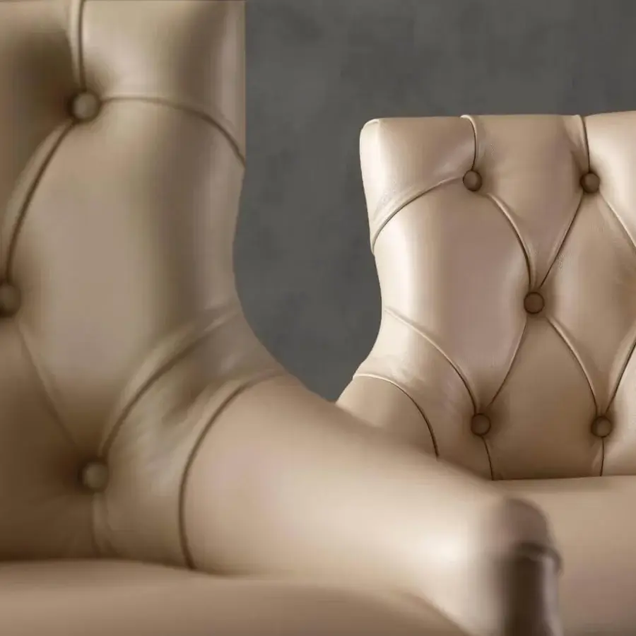 Distinguished Rugiano Itaca stool in light beige leather or synthetic with a tufted finish and swivel wheels