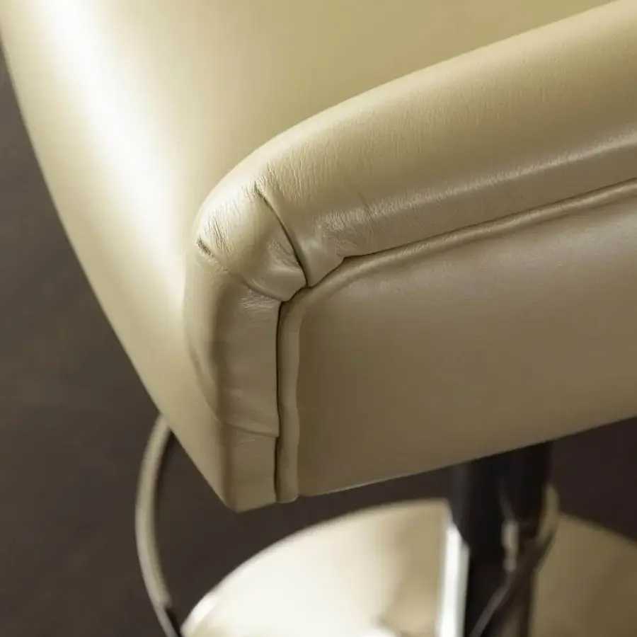 Sophisticated Rugiano Itaca stool upholstered in light beige fabric with a reflective metal base and smooth backrest