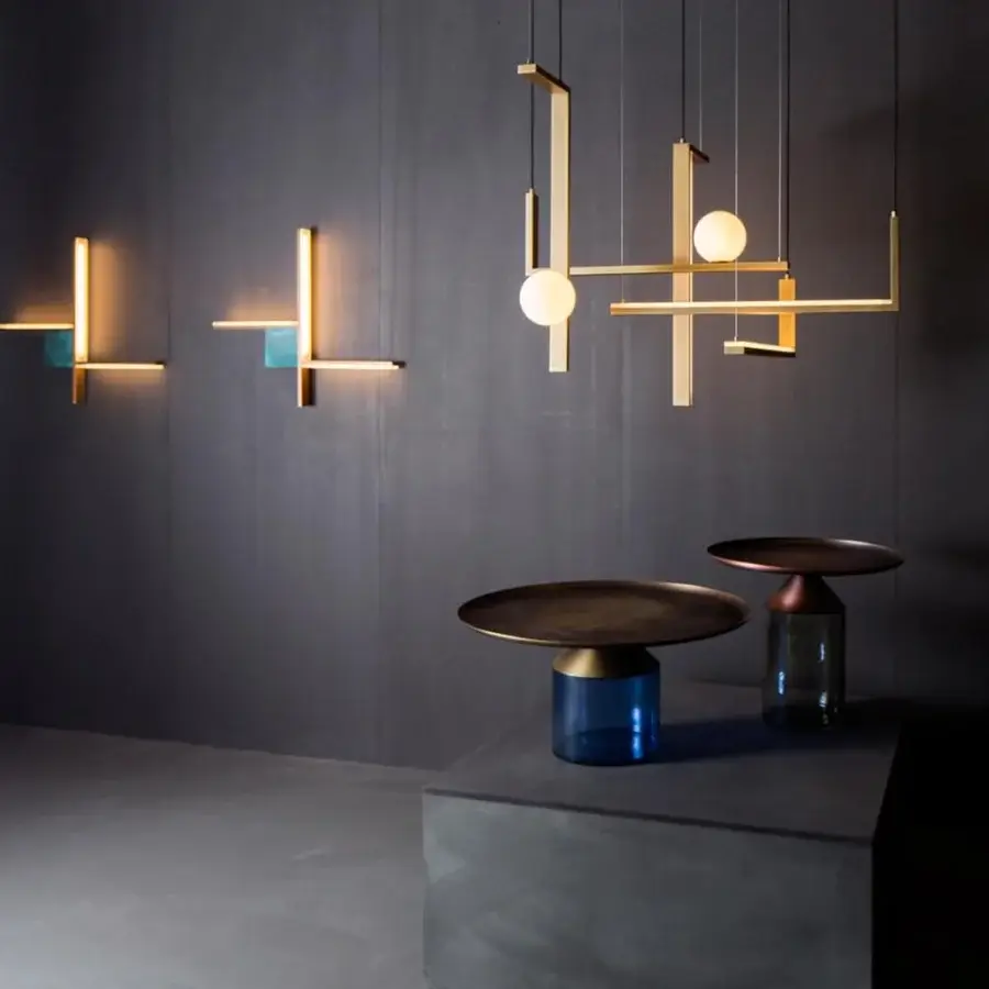 Superior VENICEM Less System 5 suspension lamp with burnished natural brass structure and satin glass diffusers crafted in Italy