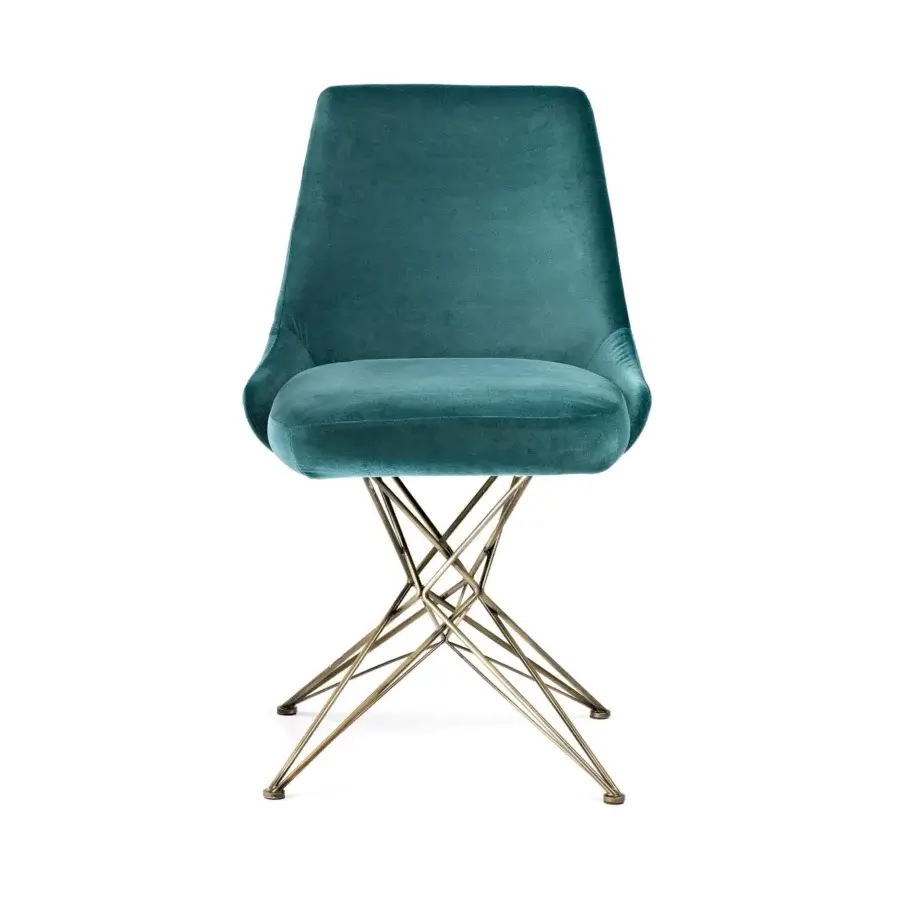 Harmonious Arketipo Athena chair with plush teal fabric upholstery and radiant brass metal legs