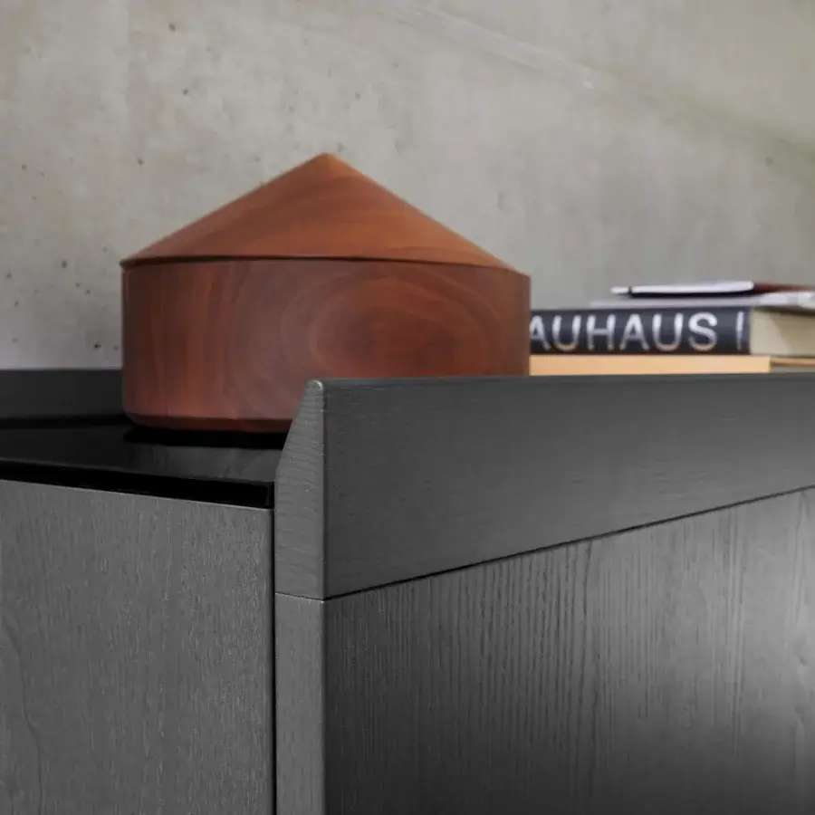 Distinguished Potocco Avant cupboard crafted in veneered ash with a dark gray matte finish and balanced proportions