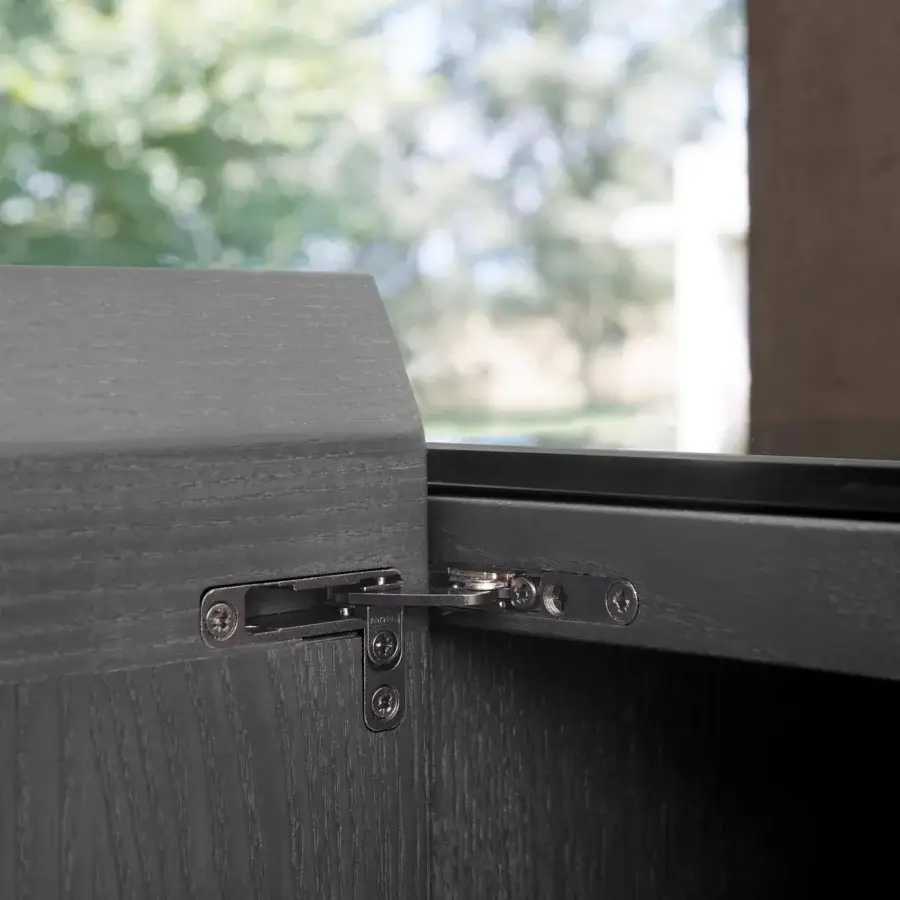 Elegant Potocco Avant cupboard in veneered ash with a uniformly gray finish and visible wood grain pattern