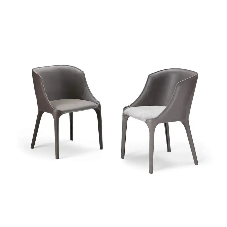 Superior Arketipo Goldie chair upholstered in sleek grayish-brown textile with curved backrest built for comfort