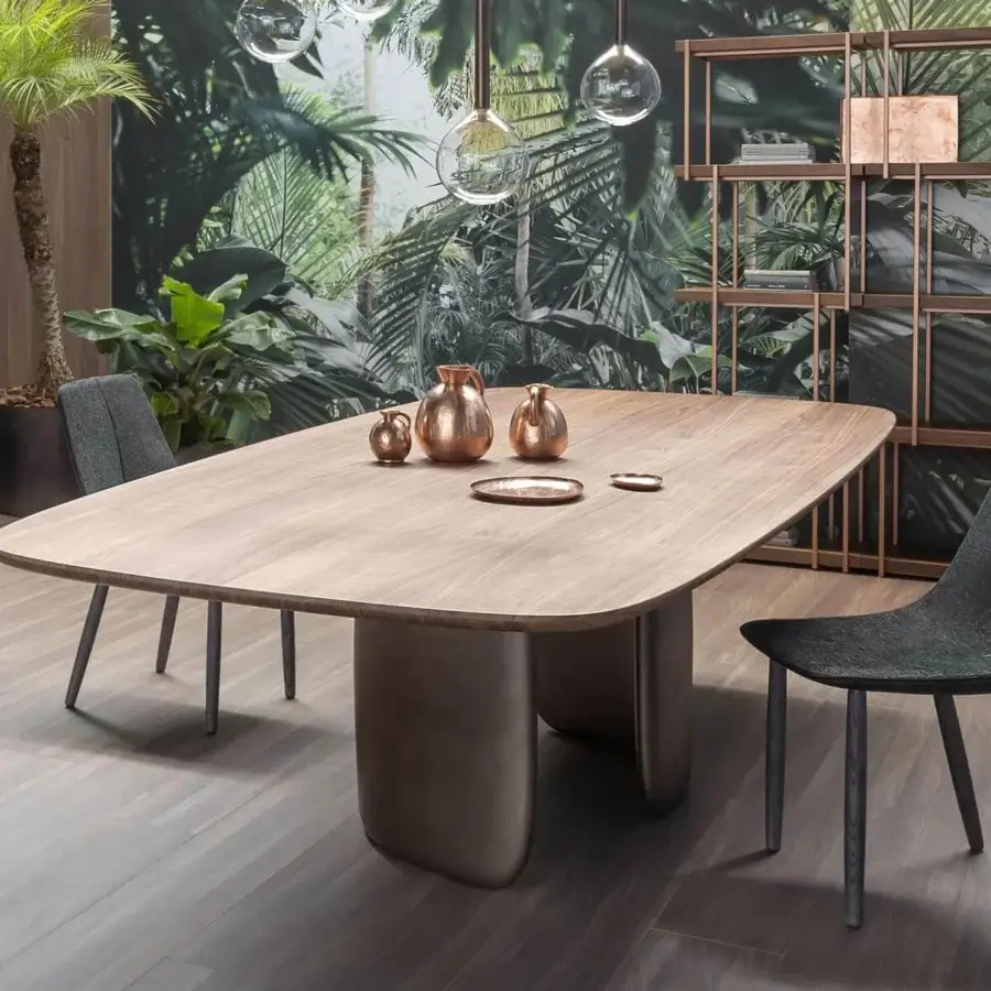 Elegant Bonaldo Mellow table with organic form, light-medium wood and smooth matte finish crafted in Italy