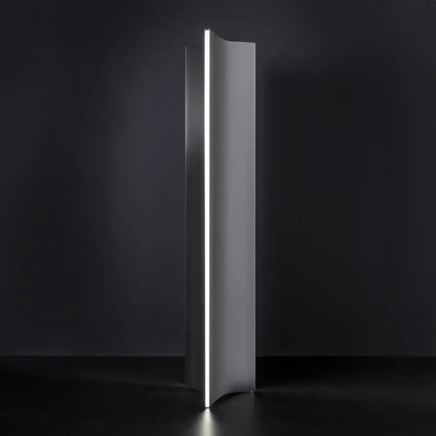 Superior Terzani Stanley floor lamp with a slender gray body and vibrant crystalline light in matte finish