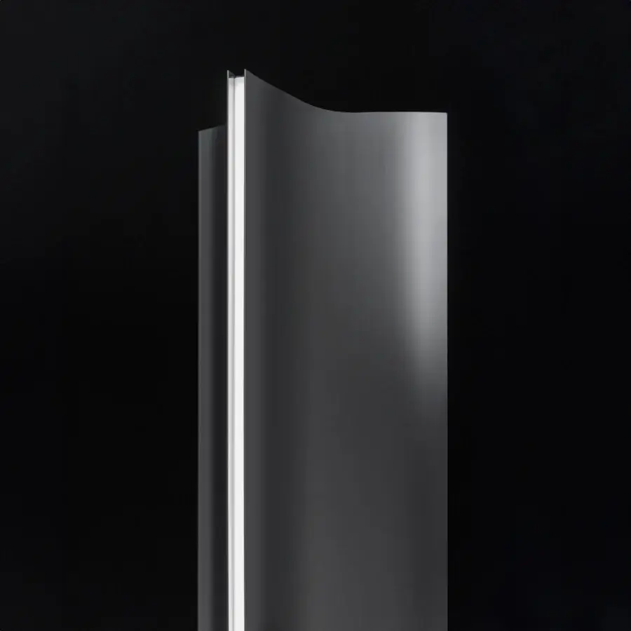 Distinguished Terzani Stanley floor lamp with dark gray metal panels and bright white light, crafted in Italy with a smooth matte finish