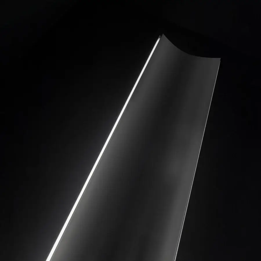 Elegant Terzani Stanley floor lamp with illuminated gray synthetic material and smooth matte finish