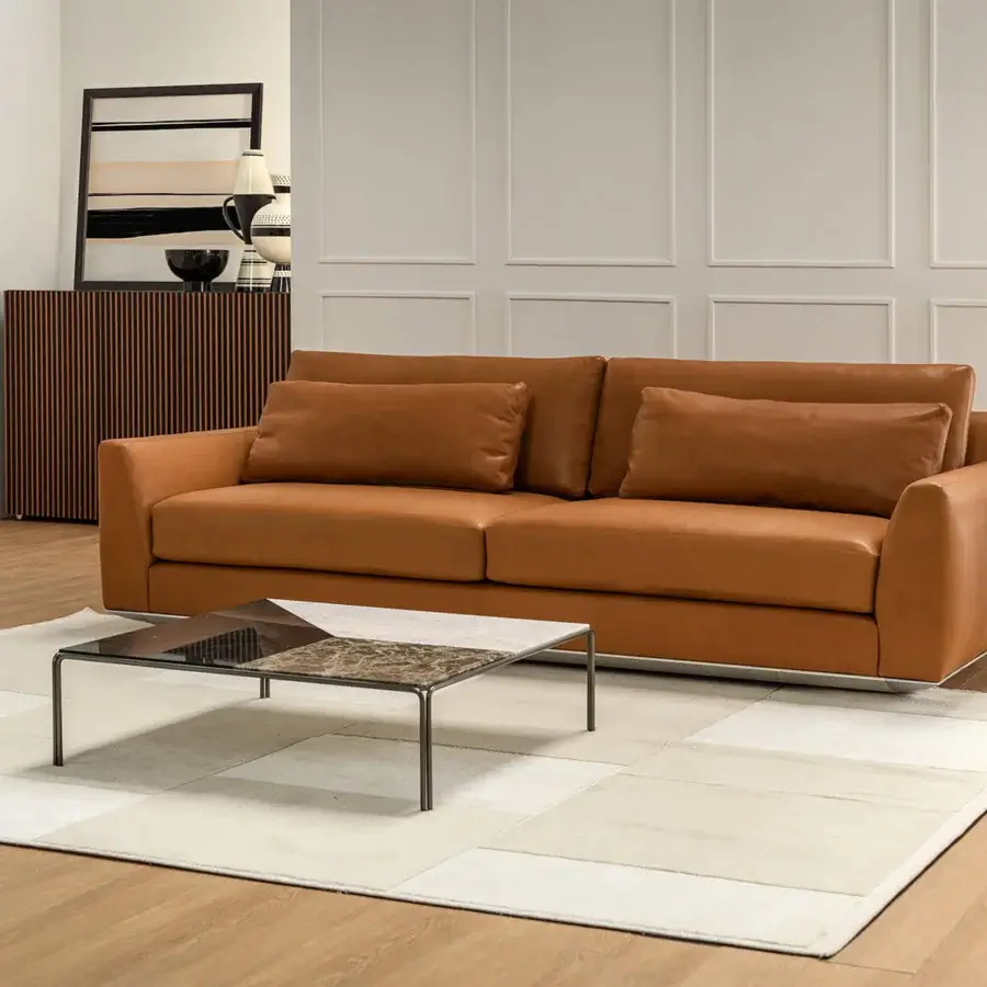 Superior Horm Ragtime coffee table crafted with Emperador marble and dark bronze painted metal frame