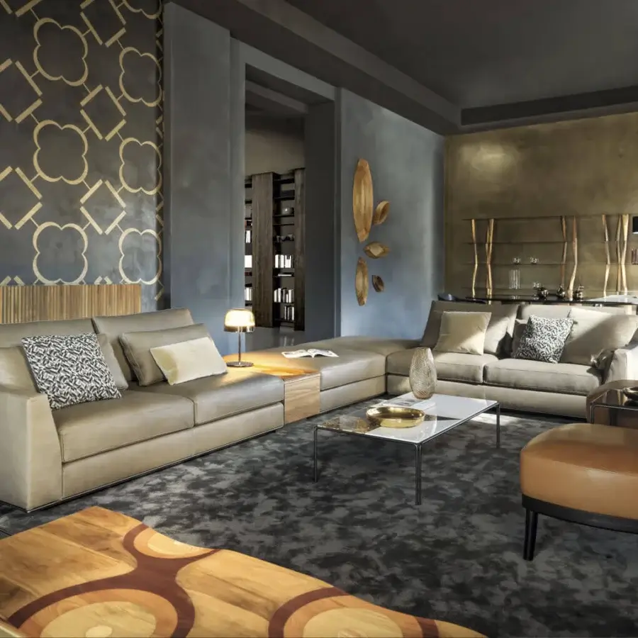 Exclusive Horm Ragtime coffee table with bronze painted metal structure and rich Emperador marble top
