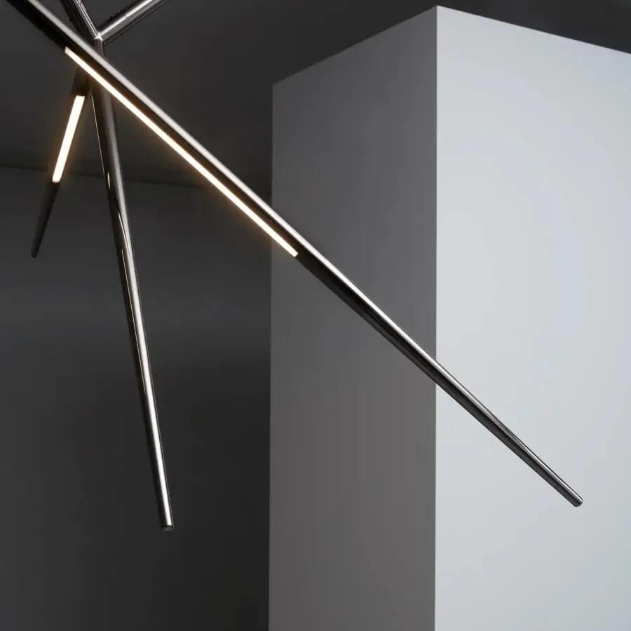 Exclusive VENICEM Spear chandelier with abstract angular design in polished black nickel and integrated LED light strips