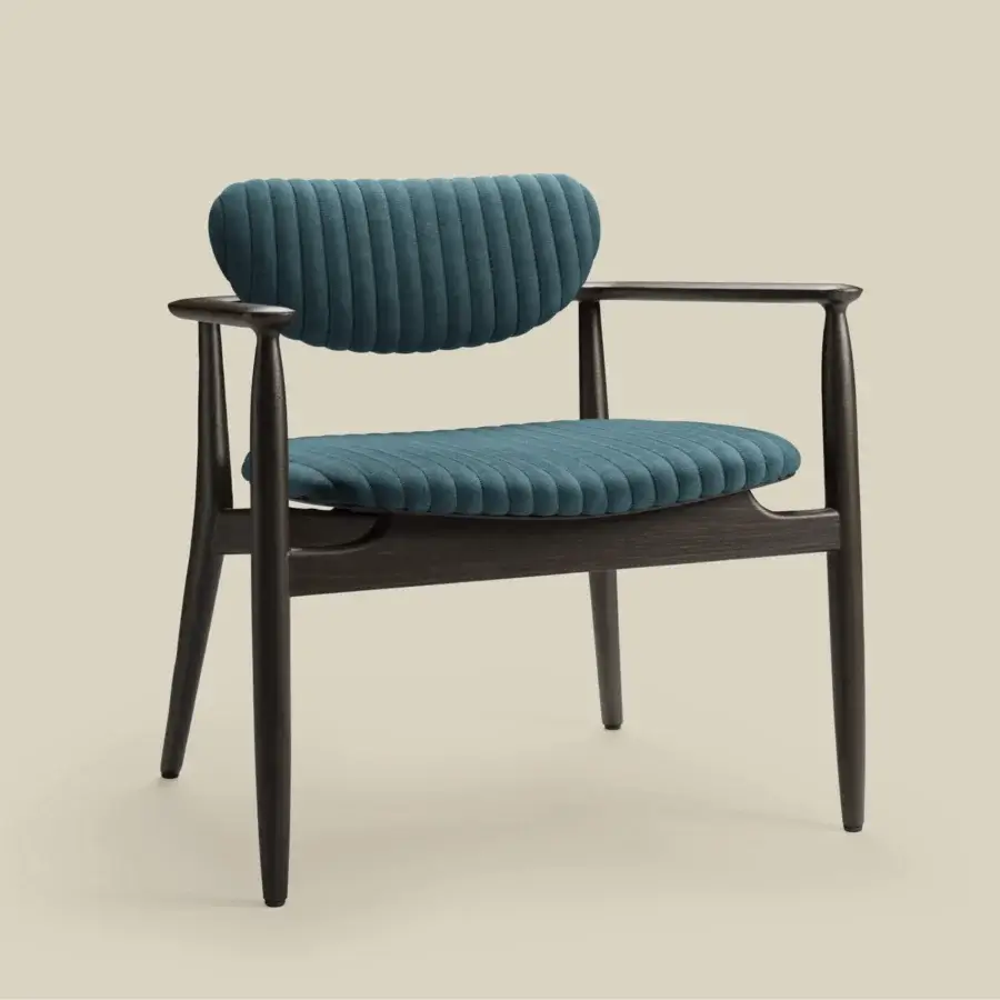 Superior Borzalino Regina lounge chair with solid wood structure and inviting teal ribbed upholstery