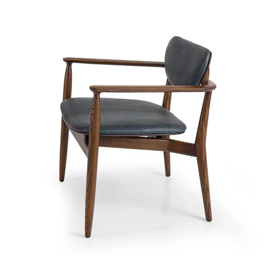 Elegant Borzalino Regina lounge chair with a solid wood structure and dark gray upholstery in a dark brown finish