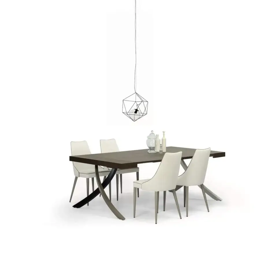 Sophisticated Bontempi Clara chair with light cream textile and matte gray metal legs crafted in Italy