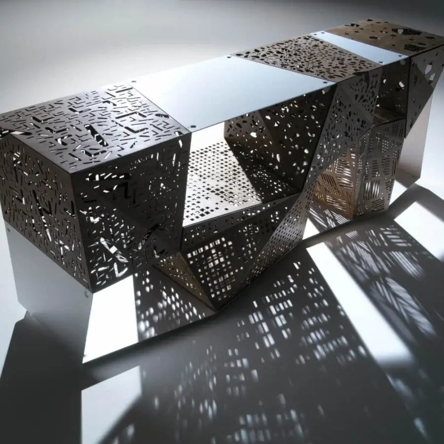 Superior Horm Riddled sideboard with a dark-toned metal frame and matte origami-folded wooden sheets crafted in Italy
