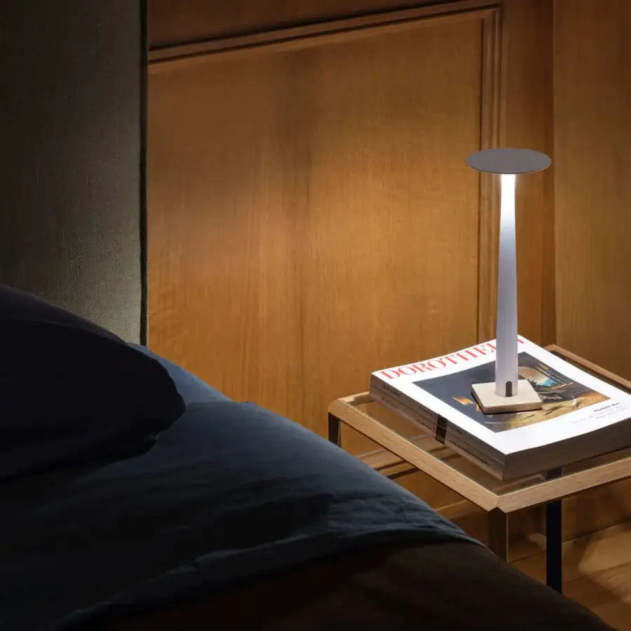 Exceptional Nemo Portofino table lamp in light gray aluminum with a smooth matte finish