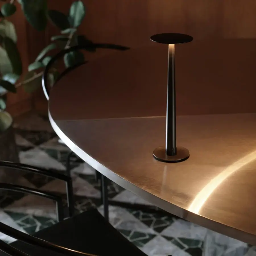 Superior Nemo Portofino table lamp in dark gray aluminum with a matte finish crafted with a cylindrical body and circular shade