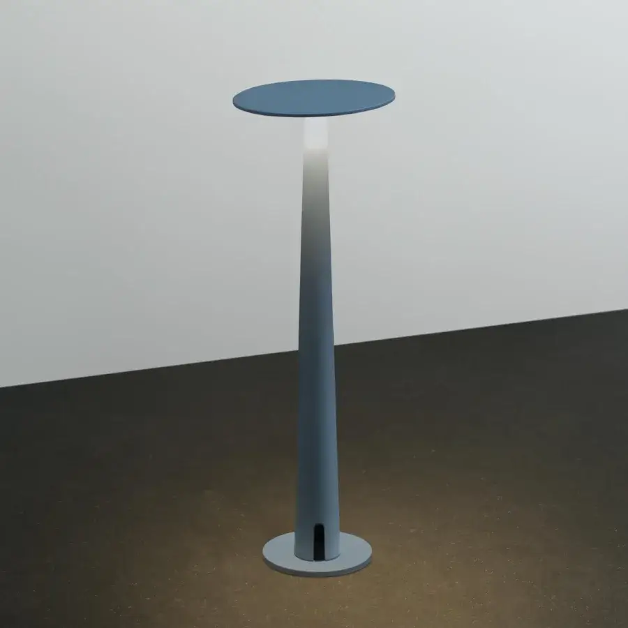Elegant Nemo Portofino table lamp crafted in aluminum with a muted blue-gray matte finish and warm ambient glow