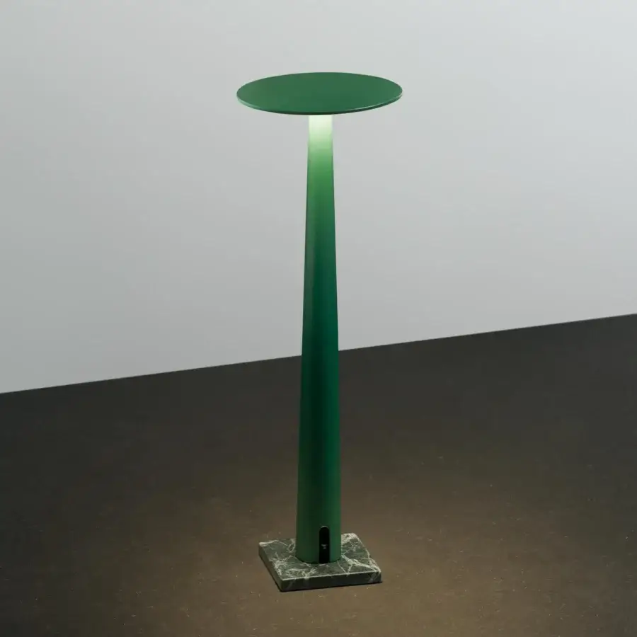 Distinguished Nemo Portofino table lamp in matte green aluminum with a marble square base and green veining