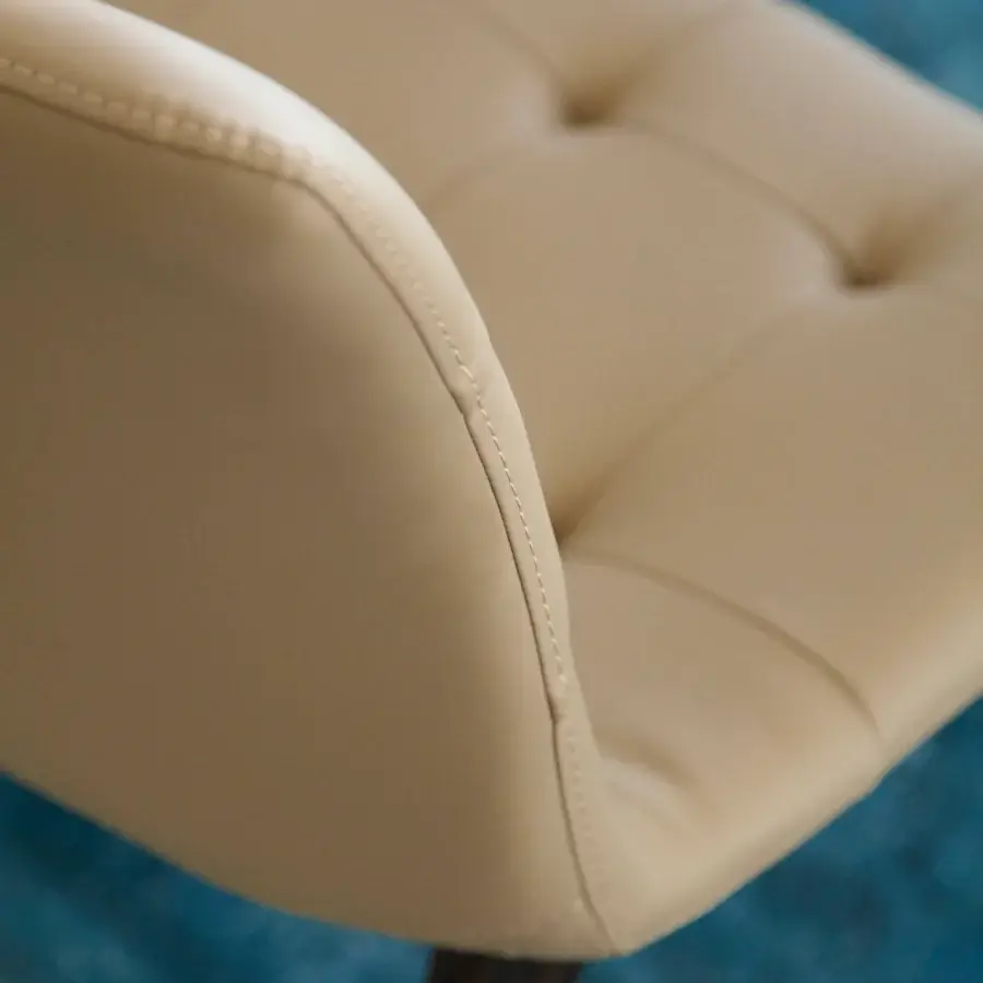 Superior Bontempi Kuga Wood chair upholstered in smooth light beige synthetic material with subtle tufted detailing