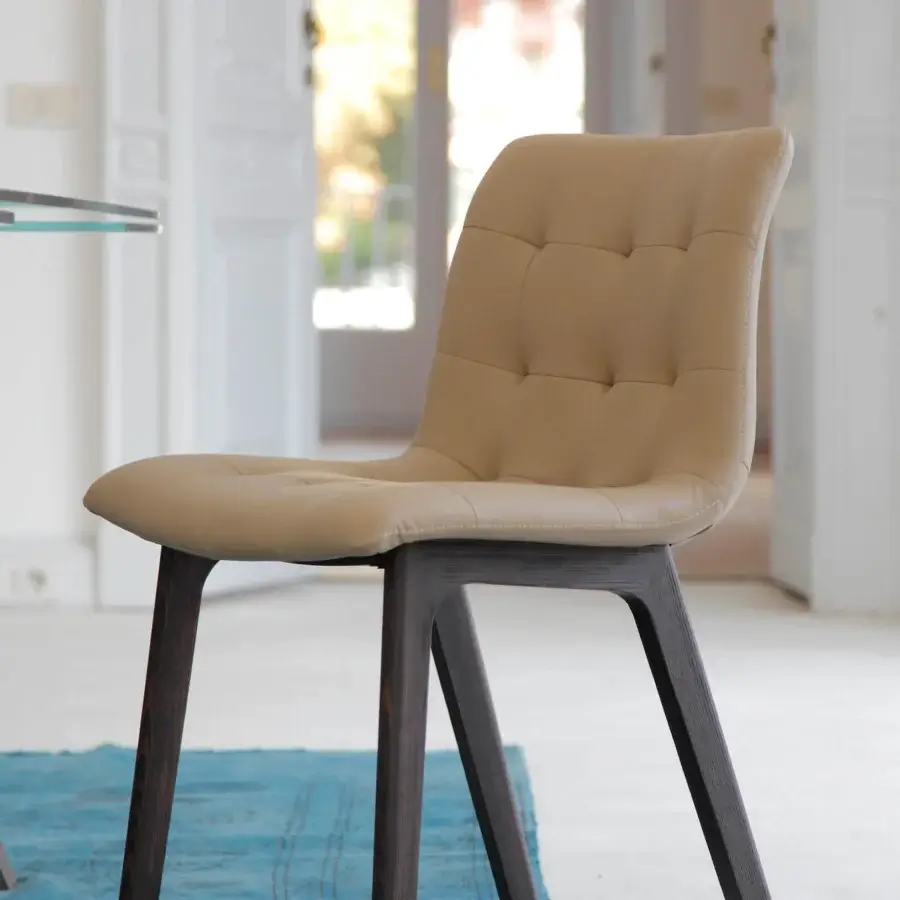 Distinguished Bontempi Kuga Wood chair with light beige synthetic leather upholstery and dark brown wood frame