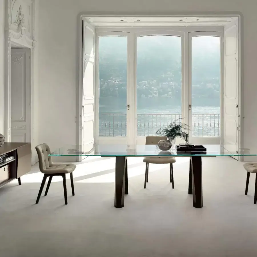 Exceptional Bontempi Kuga Wood chair with light beige textile upholstery and dark-finished wood legs crafted in Italy