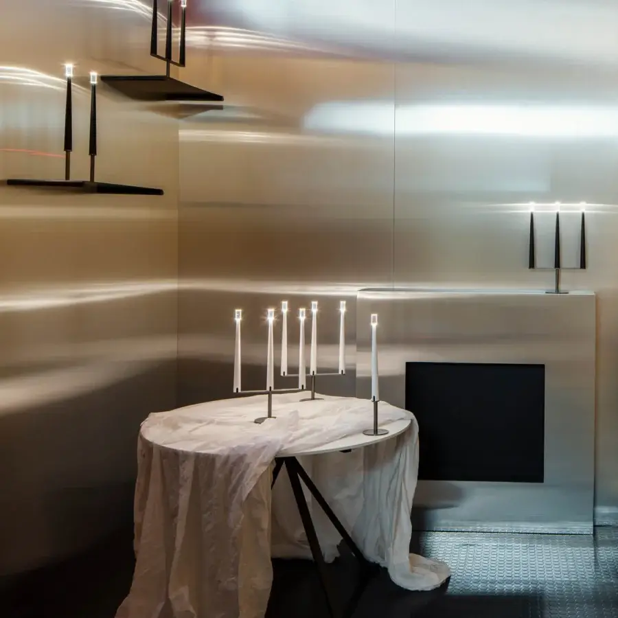 Distinguished Nemo Lighting Sorrento table lamp crafted in Italy with aluminum stems and a transparent methacrylate diffuser