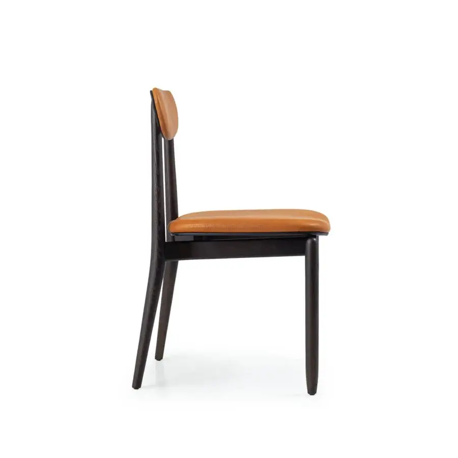 Distinguished Borzalino Regina chair with solid wood structure and tan fabric upholstery in a dark finish