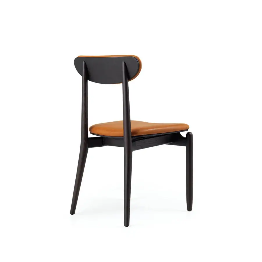 Exceptional Borzalino Regina chair with solid wood structure and tan polyurethane foam upholstery with dark finish