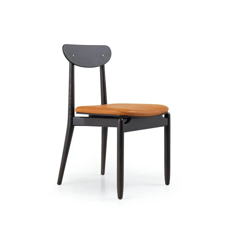 Distinguished Borzalino Regina chair with dark-finished solid wood and sumptuous tan leather upholstery for refined dining spaces