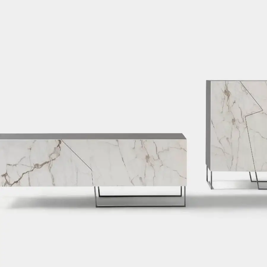 Elegant Bonaldo Doppler K cupboard with lacquered wood, a metal base and marble-like finish with geometric dark line details