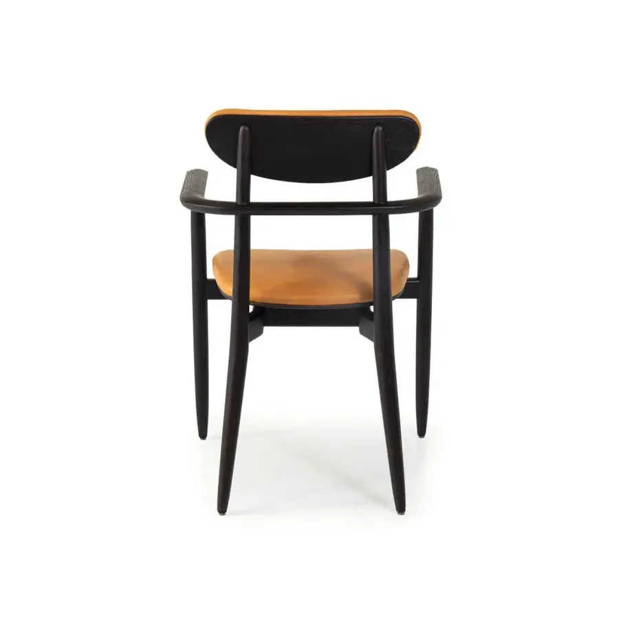 Superior Borzalino Regina chair with dark brown solid wood frame and light brown textile upholstery crafted in Italy