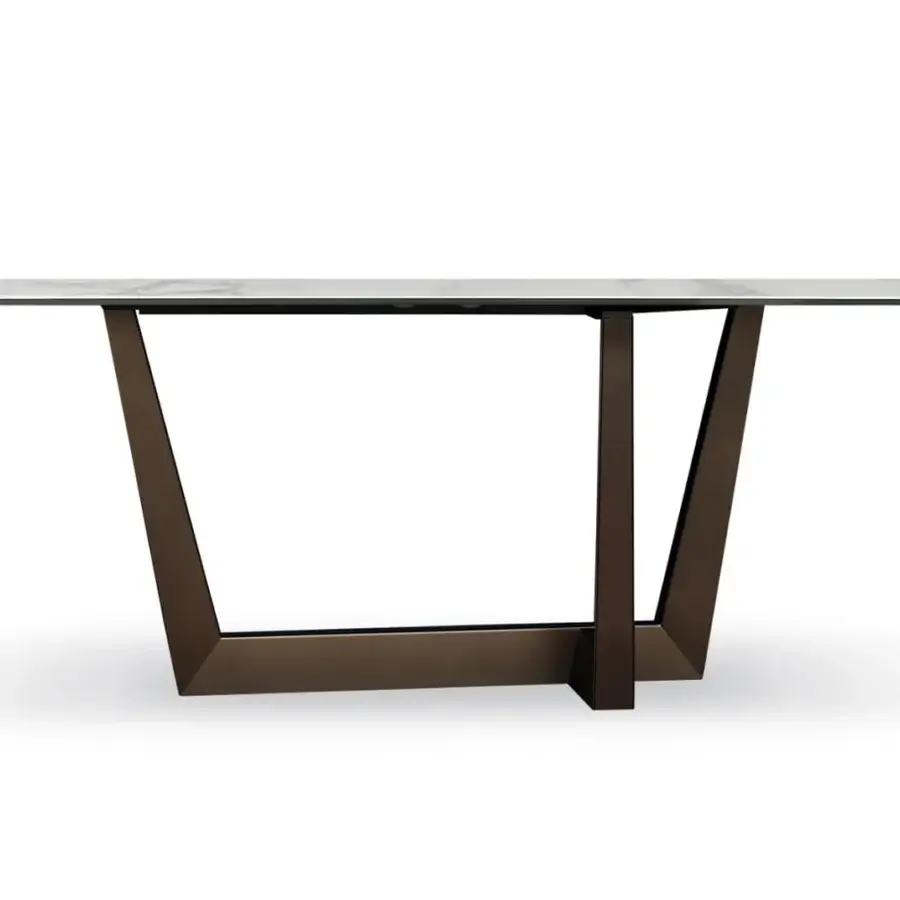 Superior Bonaldo Art console with light gray and white ceramic top and bronze-like matte metal trapezium base