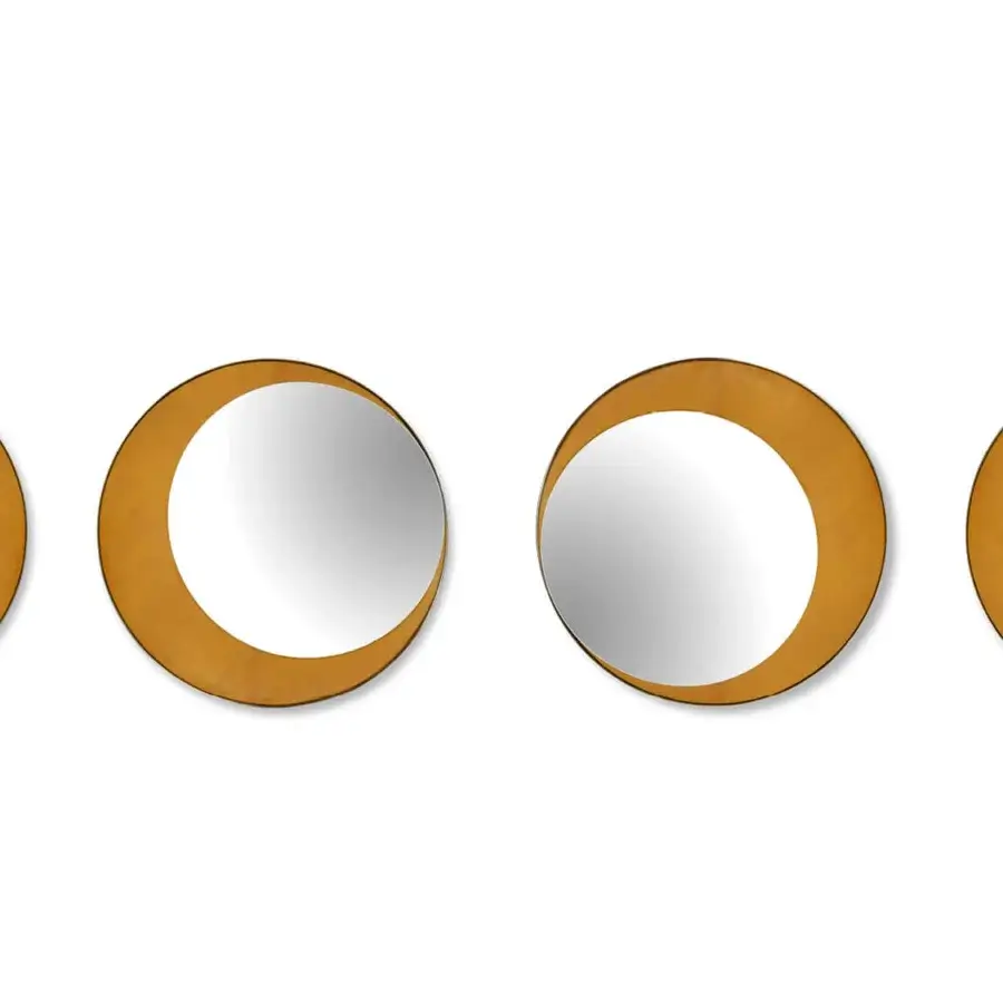 Superior Borzalino Eclipse mirror with a circular shape crafted in treated brass metal and partial leather covering