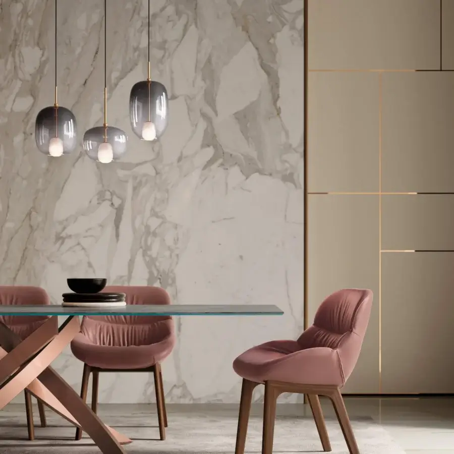 Superior Bontempi Amelie Wood chair with muted pink textile upholstery and rounded spindle wood legs