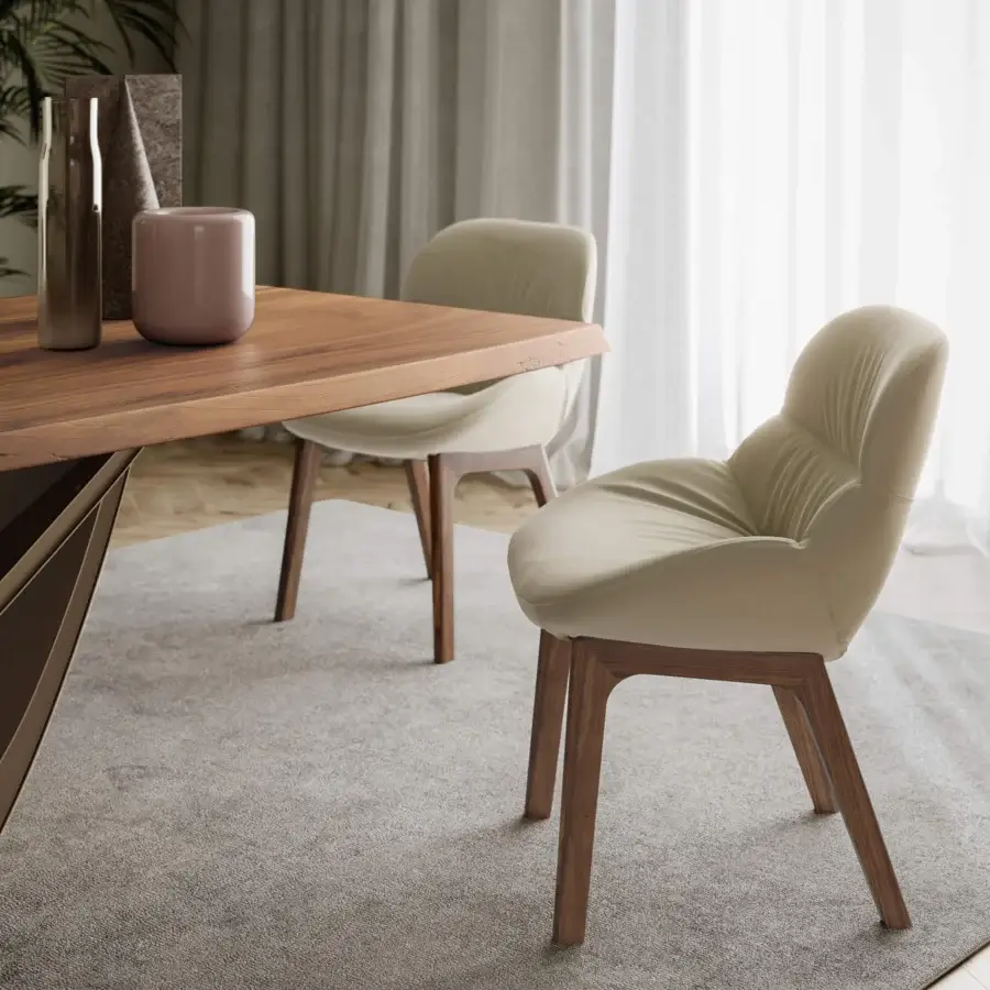Elegant Bontempi Amelie Wood chair with light beige textile upholstery and matte wood finish