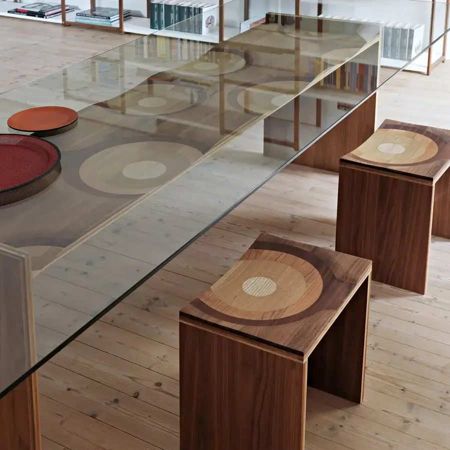 Captivating Horm Ripples stool crafted in laminated composite walnut, mahogany, cherry, oak and ash with smooth matte finish
