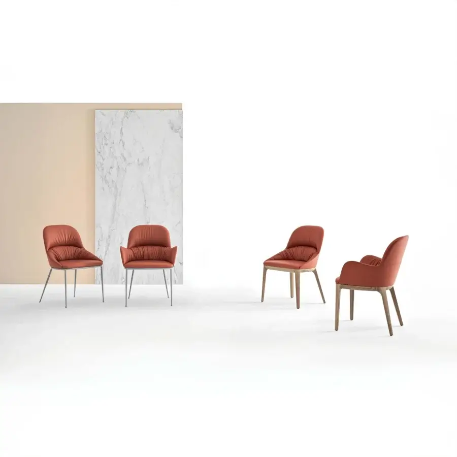 Elegant Bontempi Queen Wood chair with rust-toned upholstery and wooden legs exhibiting meticulous detail