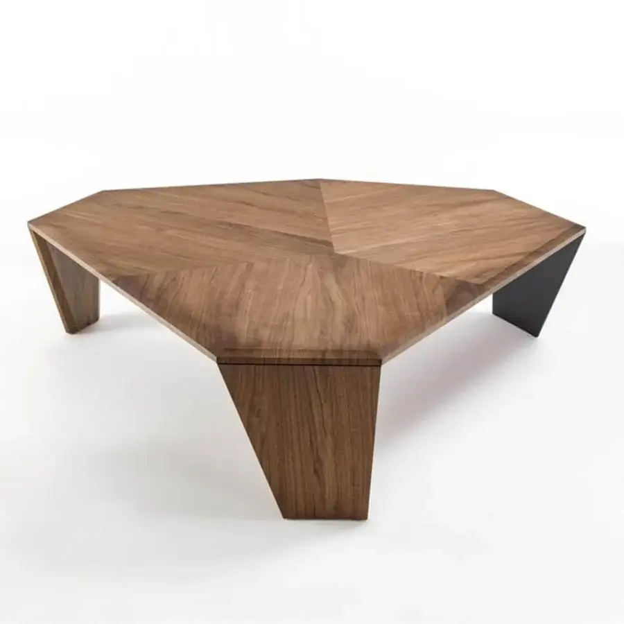 Superior Porada Tortuga coffee table in canaletto walnut with inlayed veneer and black matt metal support