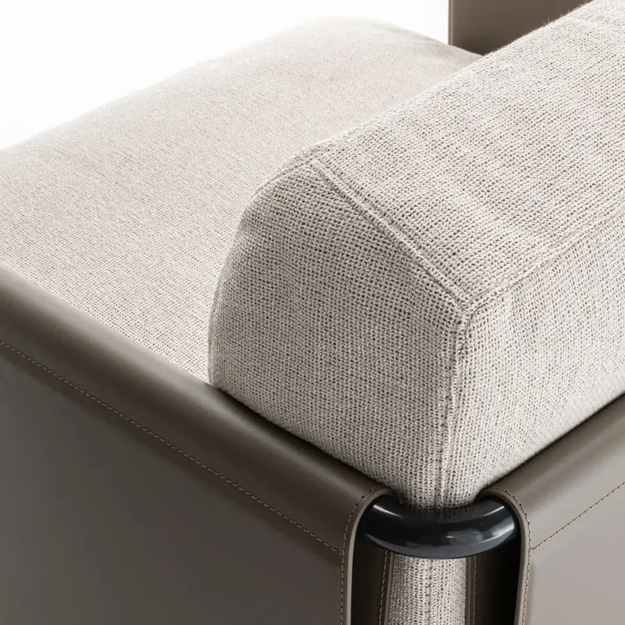 Superior Horm SC2 lounge chair with a black painted cage, Canaletto walnut details, beige fabric cushions and brown leather accents