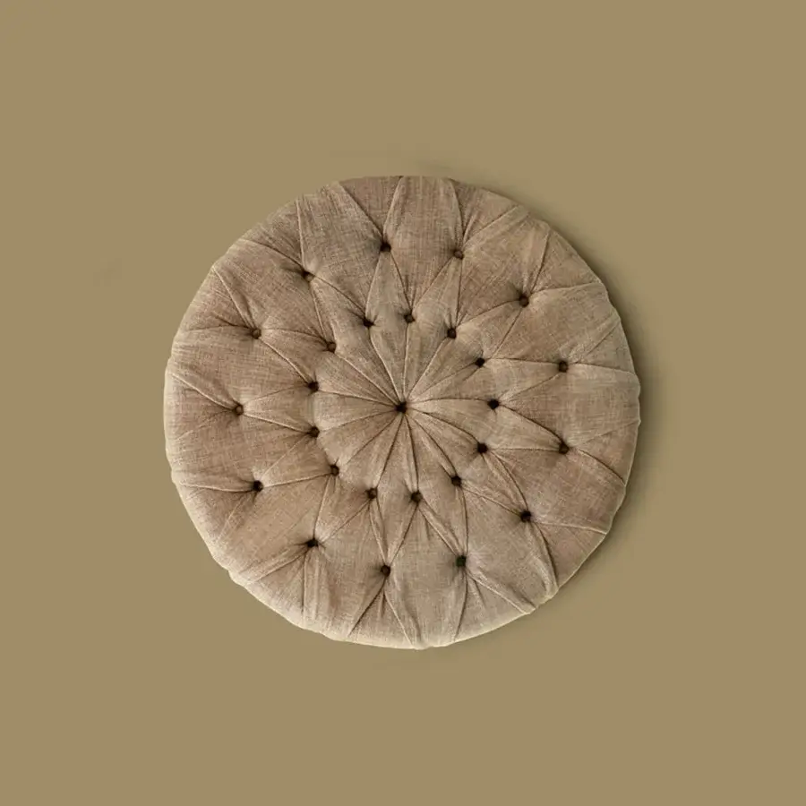 Distinguished Borzalino New Kap ottoman crafted in light brown textured textile with handmade capitonné quilting