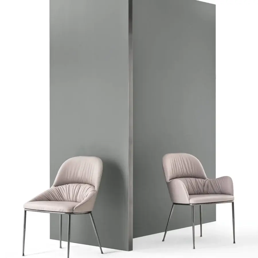 Distinguished Bontempi Queen chair in light beige textile with gathered detailing and dark matte metal frame