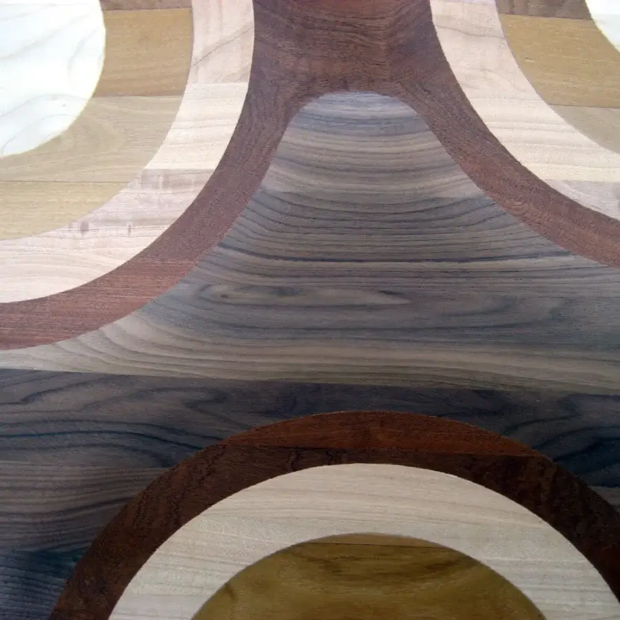 Exceptional Horm Ripples "Like a River" bench handcrafted in walnut, mahogany, cherry, oak, and ash with a hand-finished surface