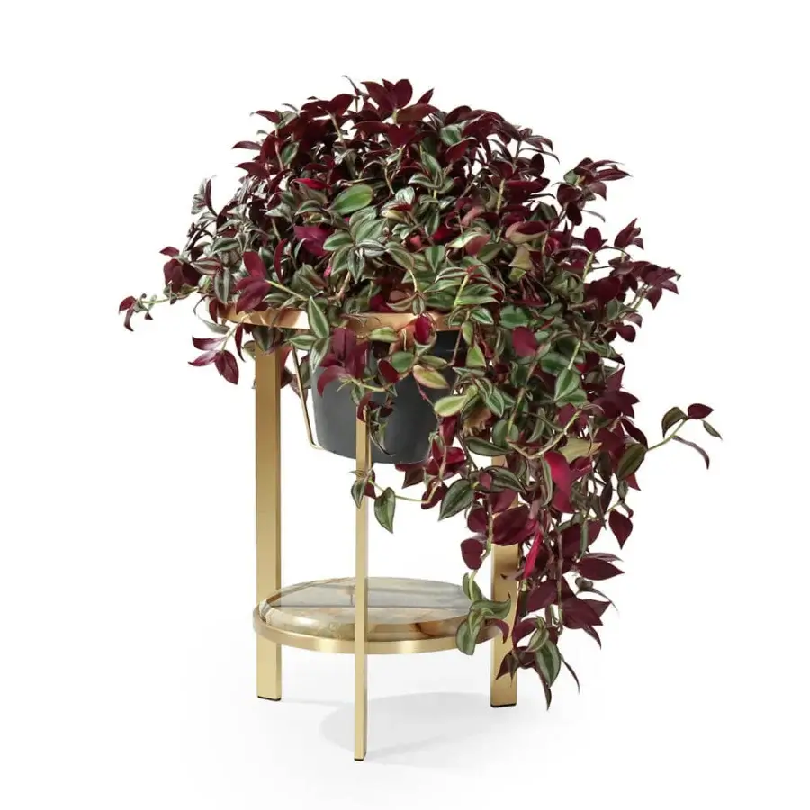 Lavish Borzalino Paul 2F planter with a glossy golden metal brass structure and bevelled variegated marble