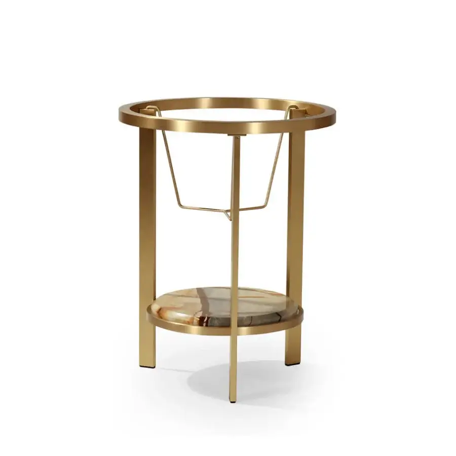 Distinguished Borzalino Paul 2F planter with bevelled marble and a gold finished metal brass concentric ring structure